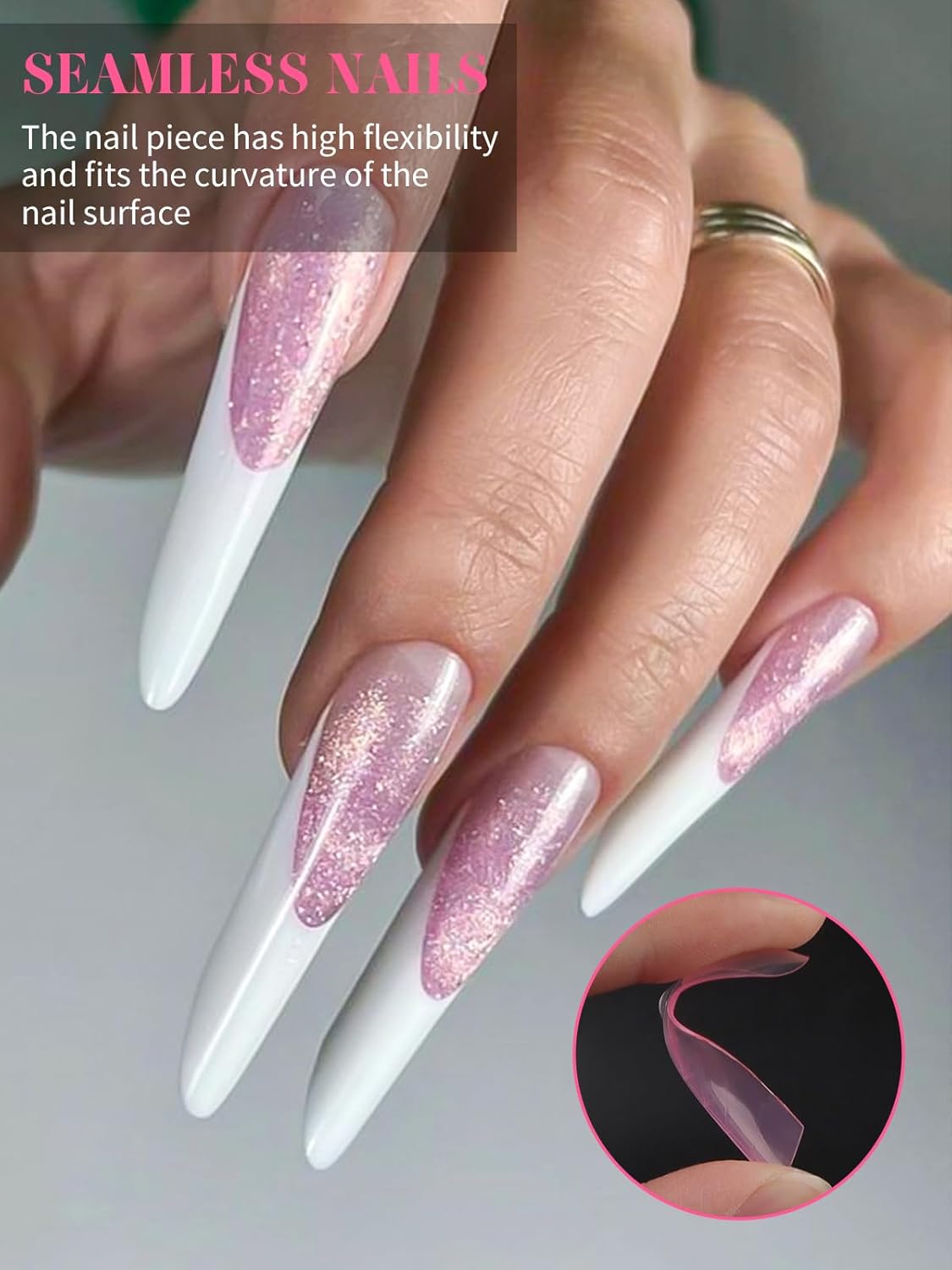 EBANKU Dual Nail Forms for Poly Extension Gel, 150 PCS Pink Nail Molds Reusable 15 Sizes Nail Extension Forms for Builder Gel Manicure Design Salon DIY