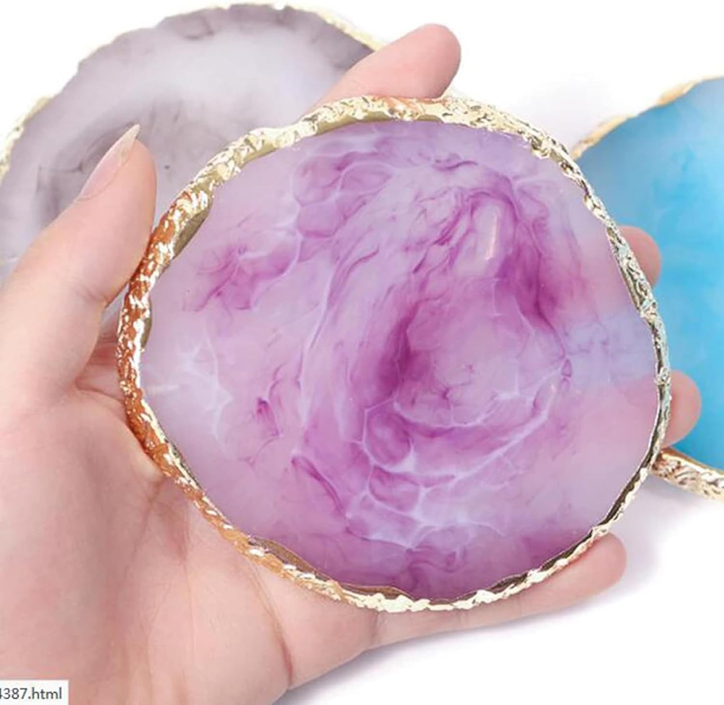 2 Pcs Resin Nail Palette Nail Polish Palette Nail Art Palette with Stainless Stirring Rod (Gray and Purple)