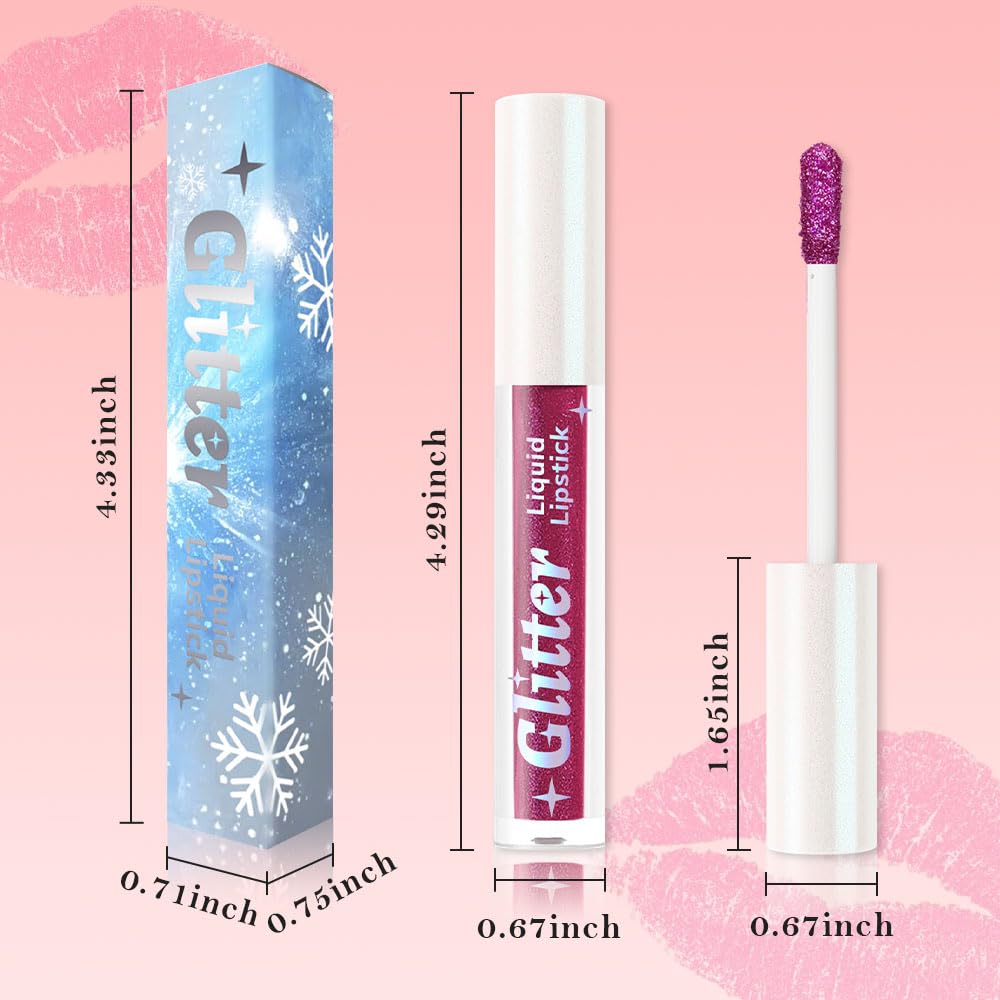 Purple Metallic Lipstick for Women,Lightweight Glitter Sparkling Liquid Lipsticks,Shimmer Lip Gloss Stain Long Lasting Waterproof Smudge Proof Non-Drying 24 Hour Full Coverage Lip Makeup,Vegan