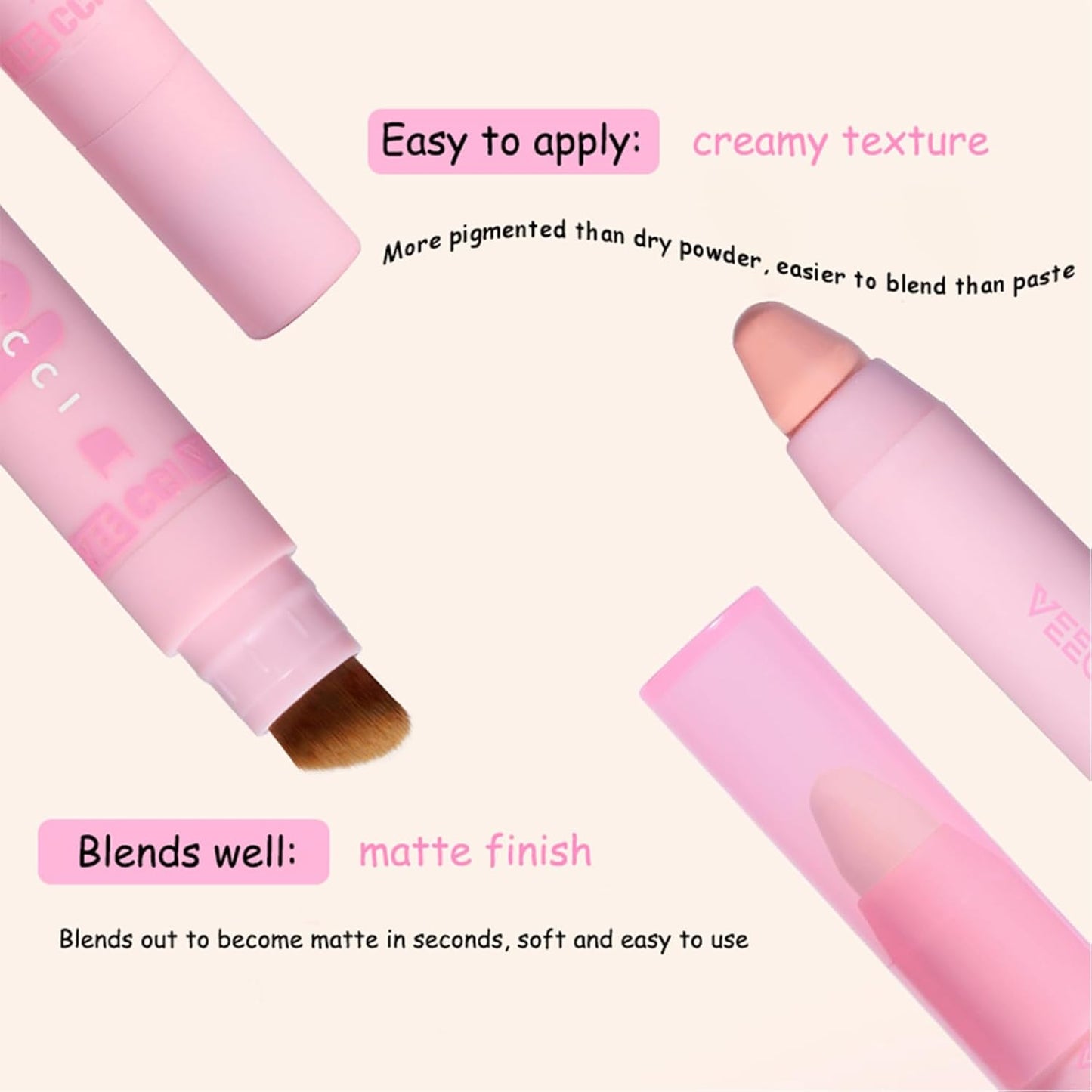 Blush Stick - Precise Makeup Stick with Brush, Moisturizing, Long-lasting Buildable Color for Easy Sculpting, Highly Pigmented Matte Finish, Ideal for Foundation & Concealer