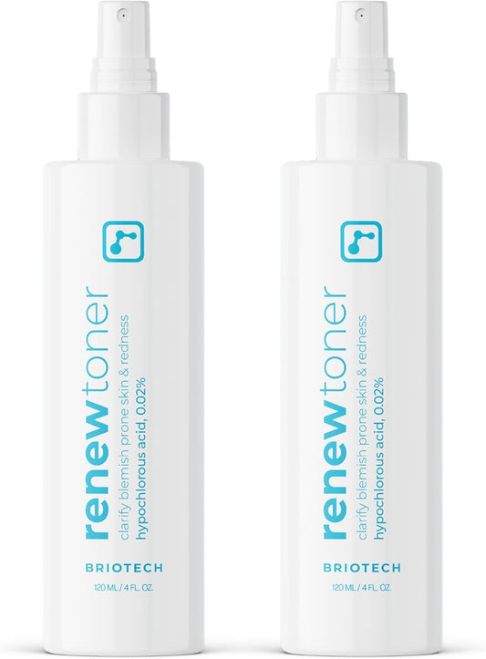 BRIOTECH Renew Toner, Hypochlorous Acid Spray, Minimize Appearance of Blemishes, Soothing Facial Mist for Sensitive Skin, Calm Redness & Bumps, Vegan, 4 fl oz (2 Pack)
