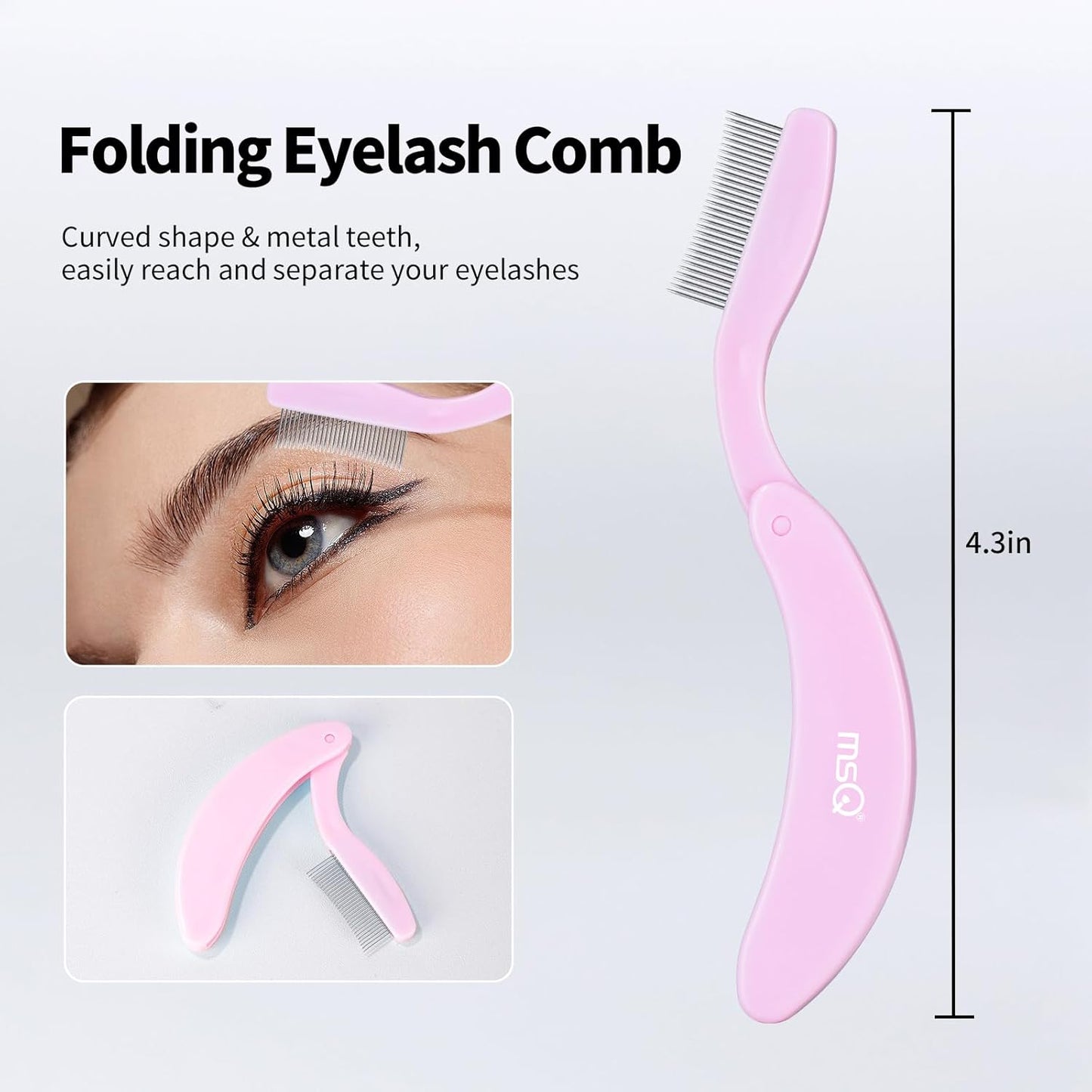 Eyelash Comb MSQ Eyelash Separator Tool Eyelash Comb Separator Folding Eyelash Brush Separator Lash Comb for Eyelash Makeup Brush (Pink)