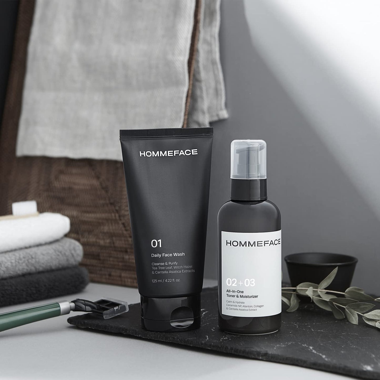 HommeFace 2-Pack Daily Face Wash for Men, Gentle Facial Cleanser for Deep Cleansing with Collagen, Hyaluronic Acid & Witch Hazel Extract