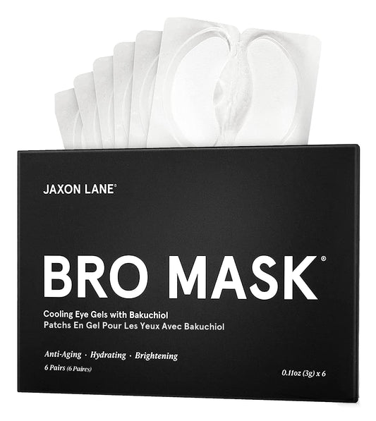 BRO MASK Under Eye Gel Pads: Cooling Eye Patches for Dark Circles and Puffiness | Anti Aging Hydrogel Eye Patch Set w/ Bakuchiol, Green Tea, Hyaluronic Acid, Caffeine, Niacinamide/Vitamin B3 -6 Pairs