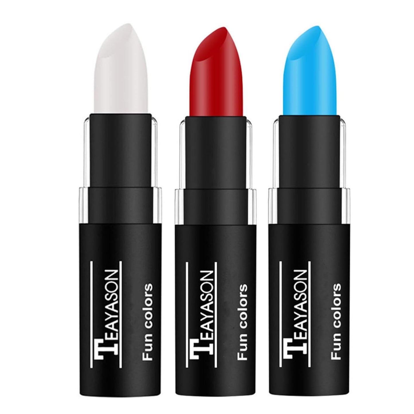 Go Ho 3 Colors Red White and Blue Face Paint Stick-Waterproof Eye Black Face Body Paint Professional Halloween SFX Queen of Hearts,Sally Makeup,Safe Facepaint Nose&Lip Smacking Sticks