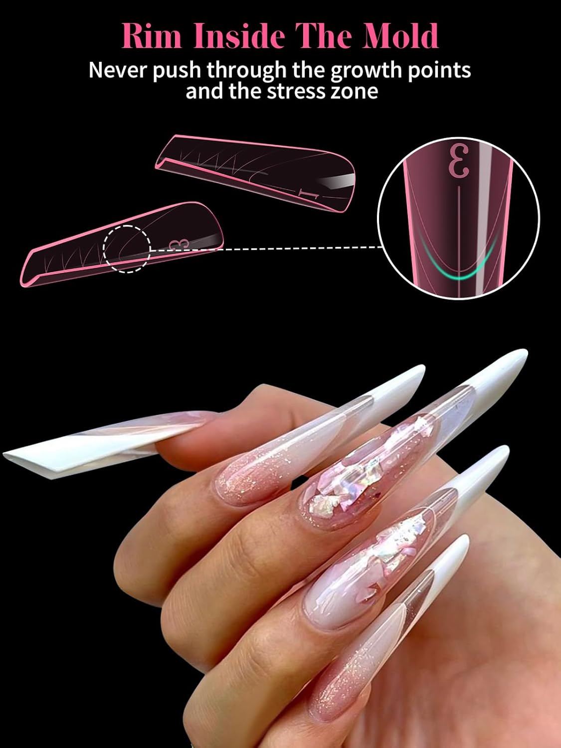 EBANKU Dual Nail Forms for Poly Extension Gel, 150 PCS Pink Nail Molds Reusable 15 Sizes Nail Extension Forms for Builder Gel Manicure Design Salon DIY