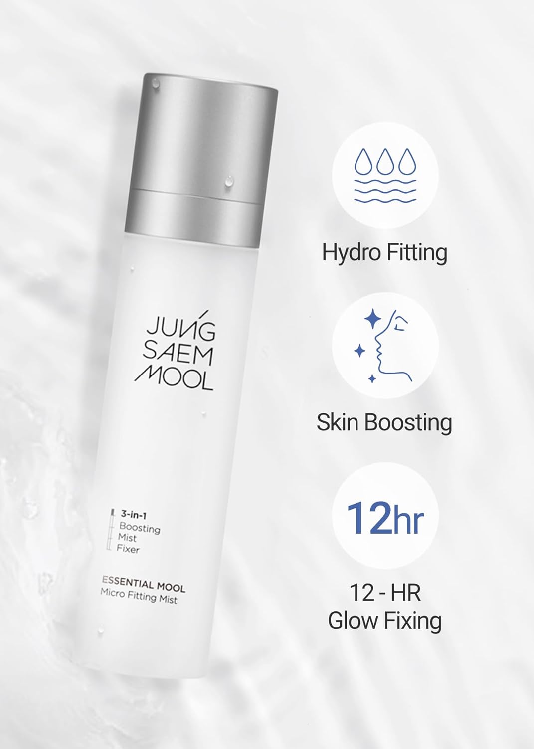 JUNG SAEM MOOL Essential Mool Micro Fitting Face Mist 1.86 Fl Oz, Ultra-Fine Hydrating Makeup Setting Spray with Thermal Spring Water, Long-Lasting Fixing Power Dewy Glow Primer, Korean Face Mist