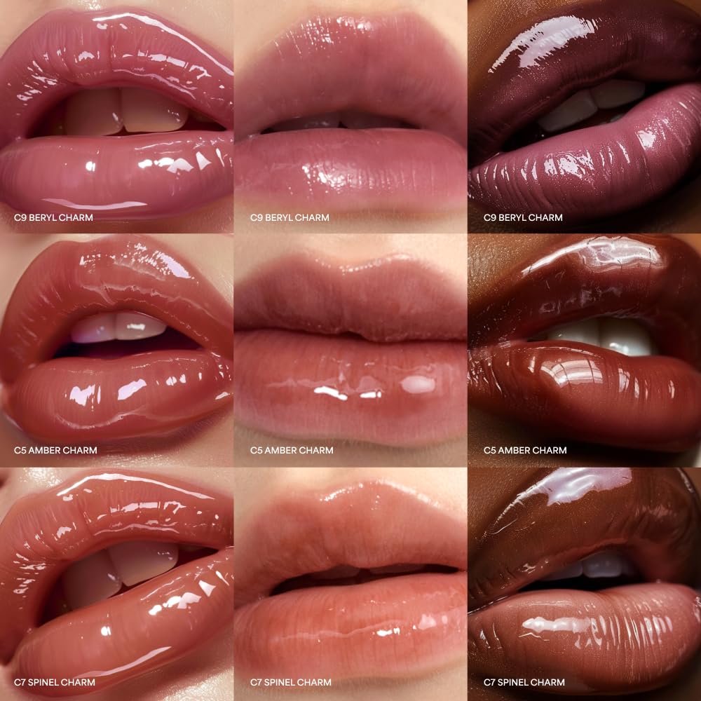 ENTROPY Makeup 2-in-1 Charm Shiny Glowy Lip & Cheek Gloss Tint Keychain, High Pigment Glossy Lip Color & Plumping Gloss, C3 Ruby Charm