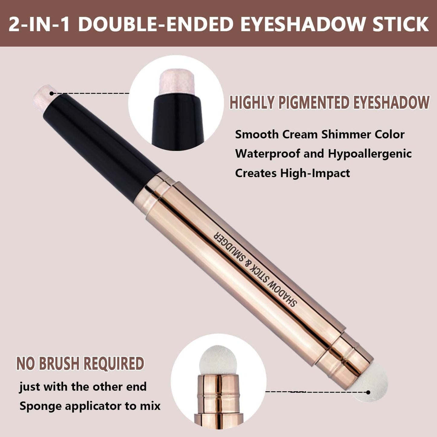 Eyeshadow Stick And Sponge Makeup Brush Cream Shimmer Smooth Shadow Pencil Eyeliner Long Lasting Waterproof Eye Shadow Highlighter Stick Hypoallergenic Multi-Dimensional Eyes Look (# 02)