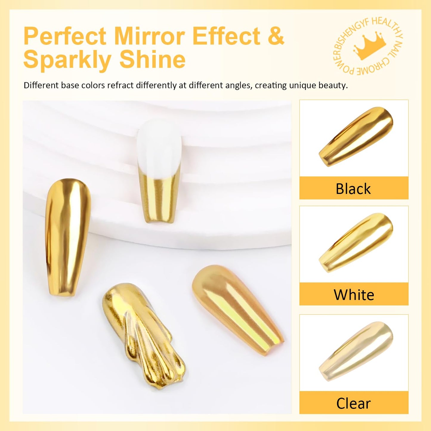 Gold Chrome Nail Powder BISHENGYF: 1g Metallic Mirror Effect Chrome Powder for Nails Manicure Decoration Reflective Pigment Gold Nail Powder for Nail Art Gel Polish Home DIY,Gifts