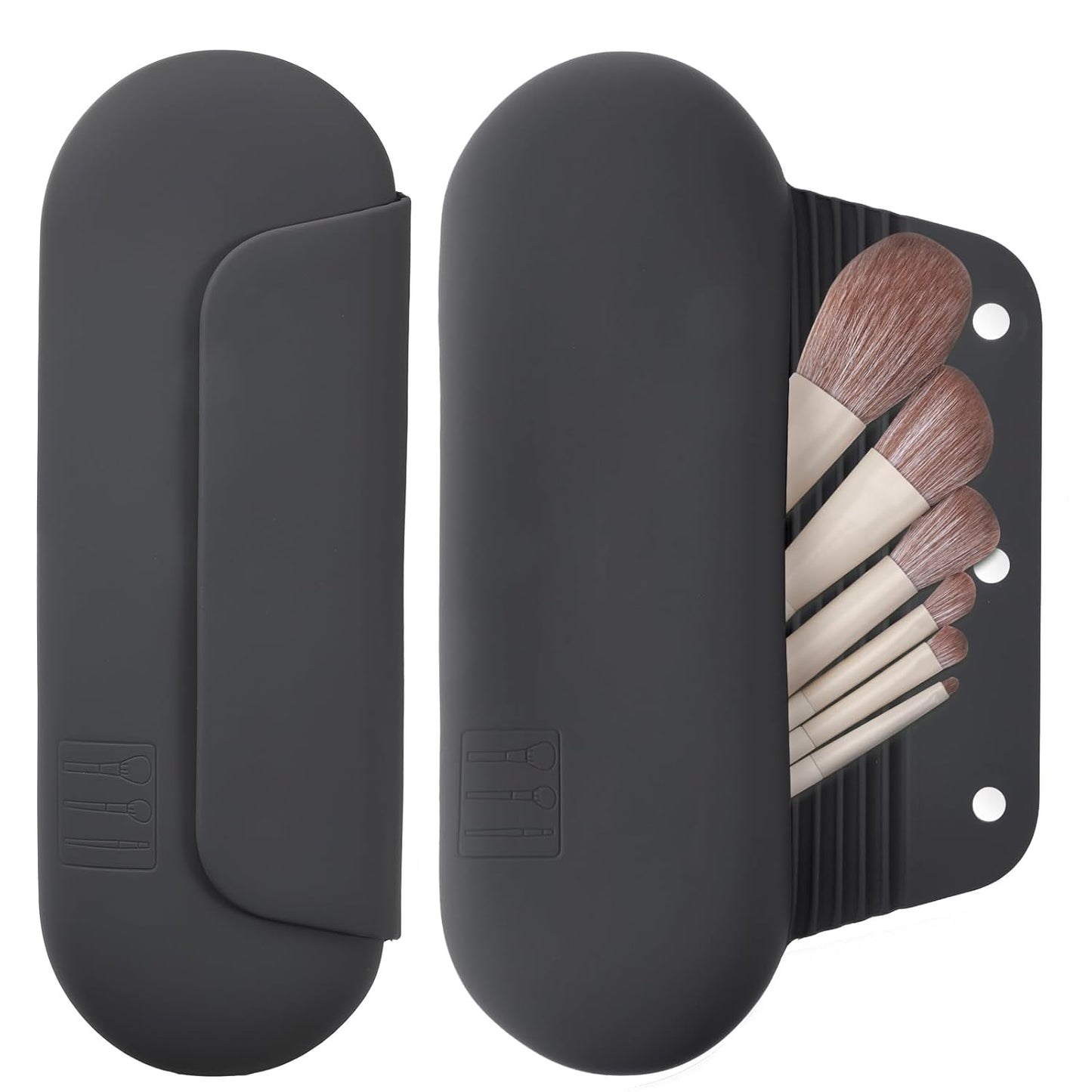 Silicone Makeup Brush Holder Travel Cosmetic Bag：Soft Portable Cosmetic Face Brushes Holder with Upgrade Anti-Fall Out Magnetic Closure, Large Travel Makeup Brush Case - Grey