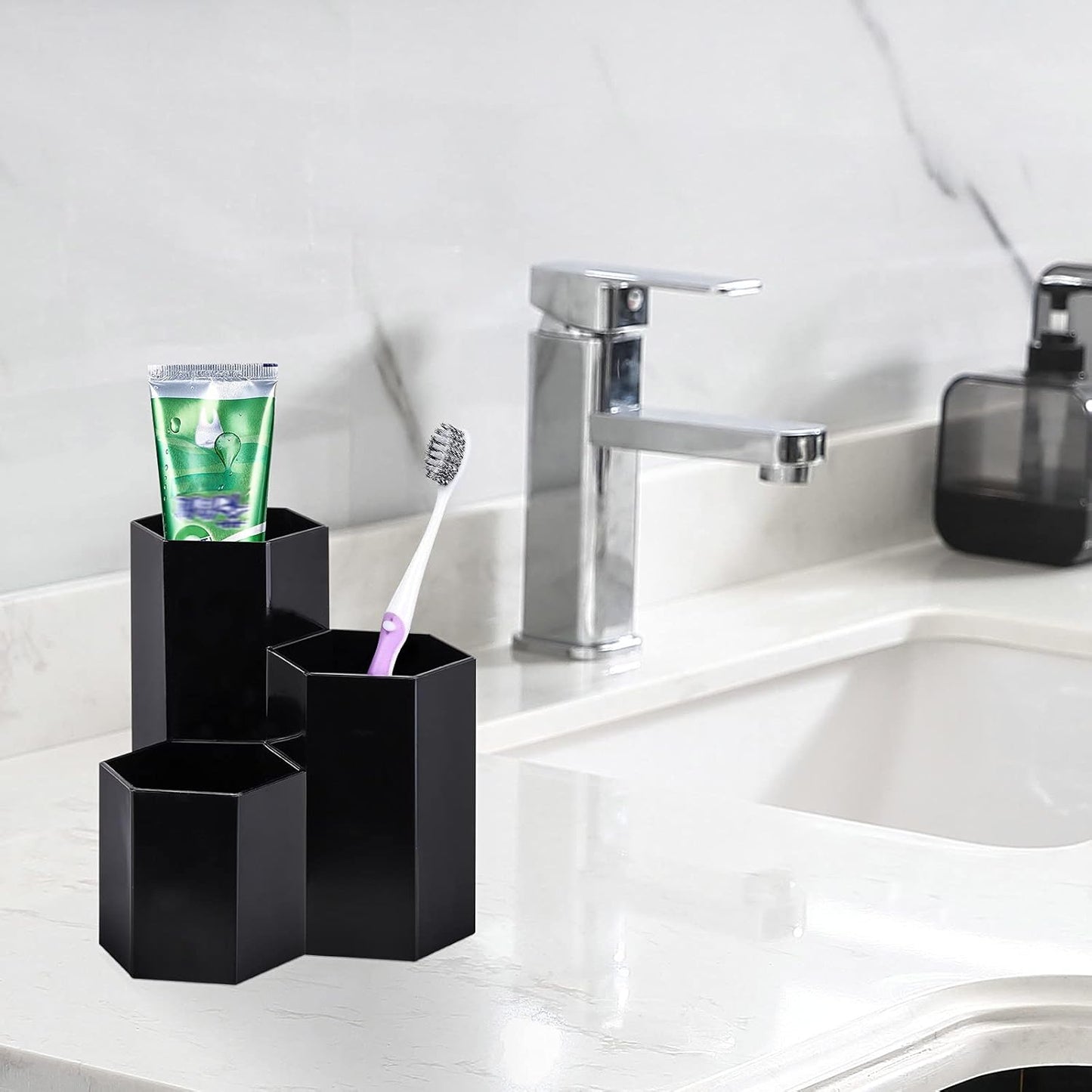 LoveBB Makeup Brush Holder Organizer, 3 Slot Plastic Cosmetics Brushes Pen Storage Solution, Black