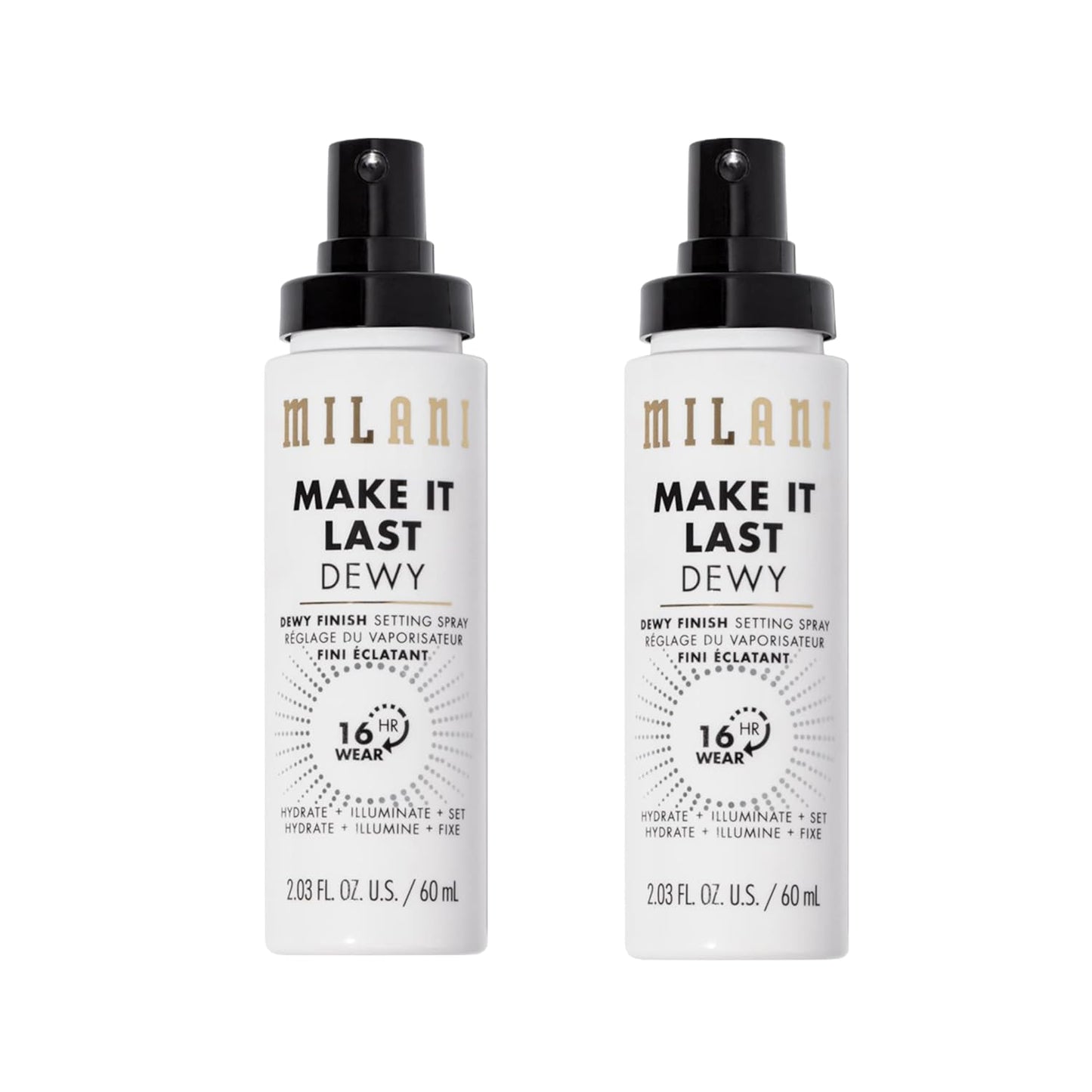 Milani Setting Spray + Primer, Make It Last Dewy - Dewy Finish Moisturizing Formula for Glow on the Go, Setting Spray for Makeup and Face Primer, Prime + Set + Hydrate, 2.03 Fl. Oz - 2 Pack