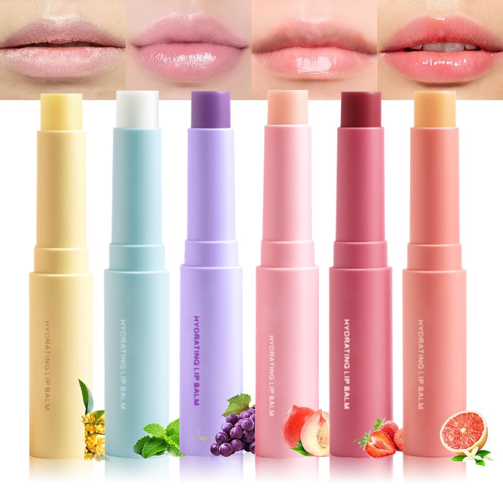 Nourishing Lip Balm for Dry & Chapped Lips, 6Pcs Ideal Lipstick Primer for Women, Deep Moisturization Chapstick, Vegan Tinted Lip Balm, Hydrating, Fall Winter Lip Care