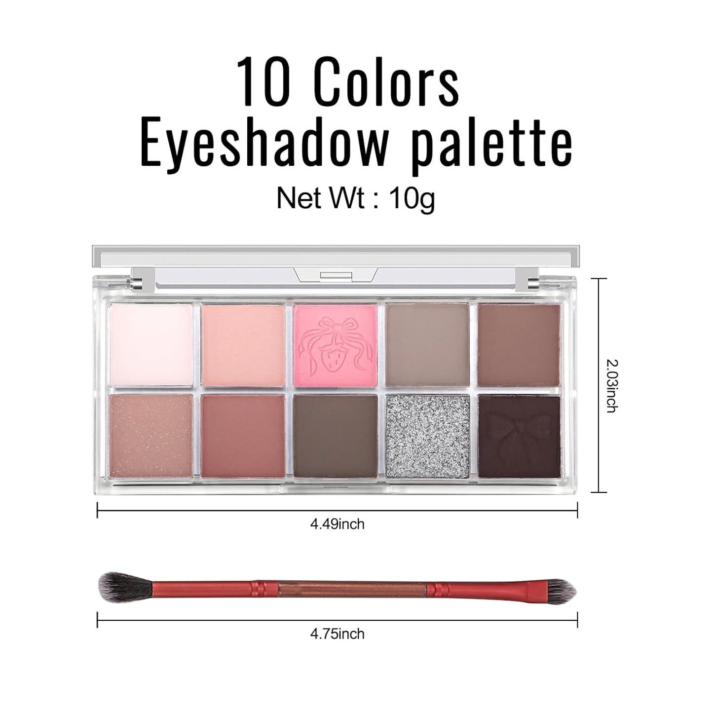 Erinde 10 Colors Eyeshadow Palette Makeup - Matte Shimmer Glitter Eye Shadow, Ultra-Blendable, High Pigmented, Naturing-Looking, Neutral Nude Eyeshadow Pallet with Professional Brush,19