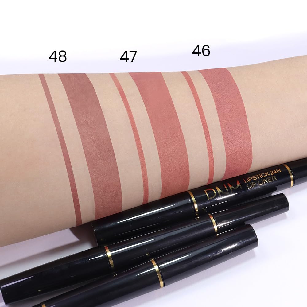 evpct 1Pcs Nude Brown Velvet Matte Lip Liner and Lipstick Combo Set Kit for Women, Magic 24 Hours Lipstick and Lip Liner Makeup Set Stain Long Lasting Waterproof labial, 48#