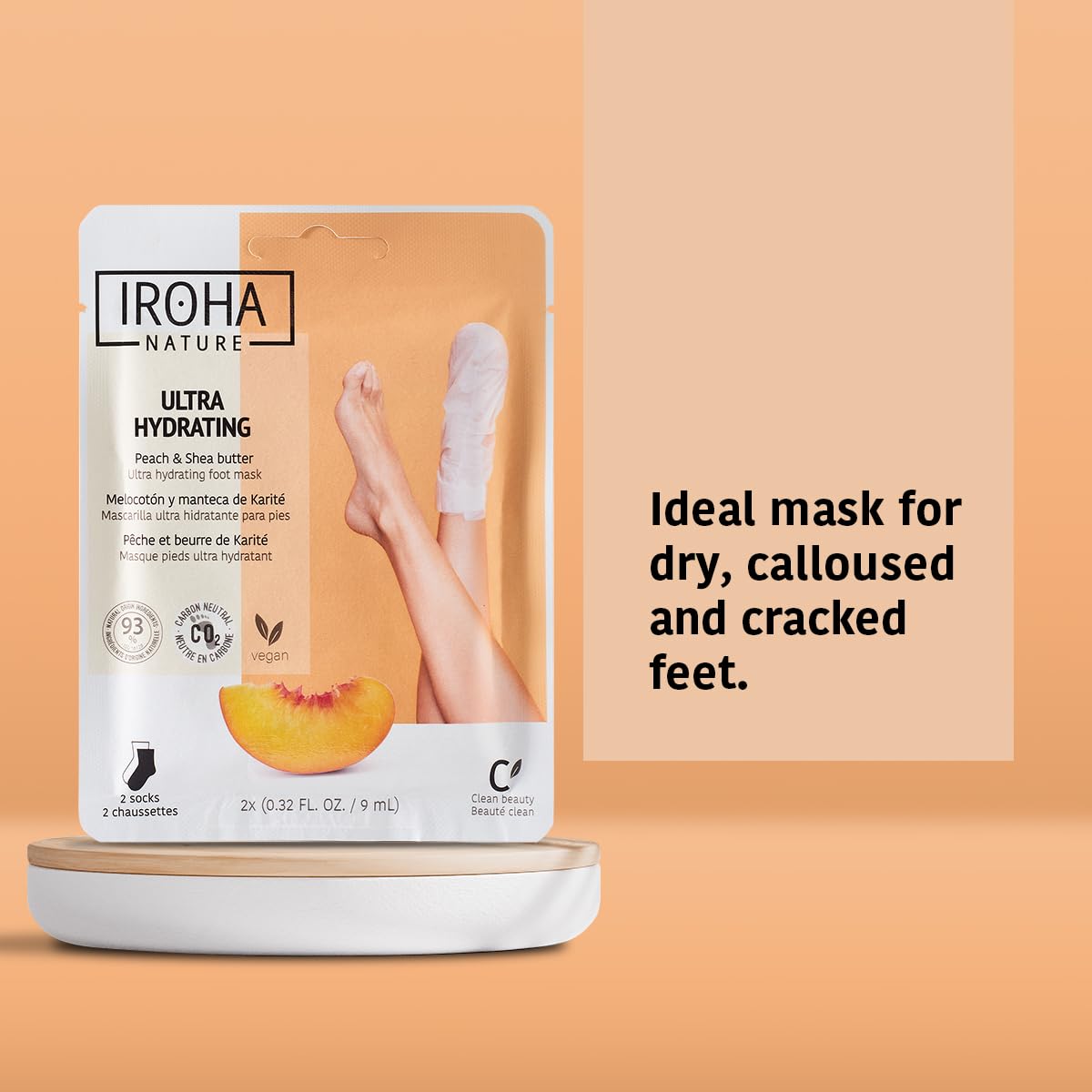 IROHA NATURE Repairing Foot Mask Socks with Peach & Shea Butter | 4 Pairs | Deep Hydration & Instant Repair | For Dry & Cracked Feet | Natural & 100% Vegan | Proven Results