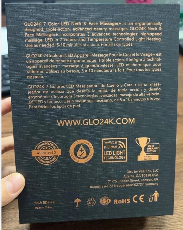 GLO24K 7 Color Beauty Device – Triple LED Action & Vibration Technology Facial and Neck Massager