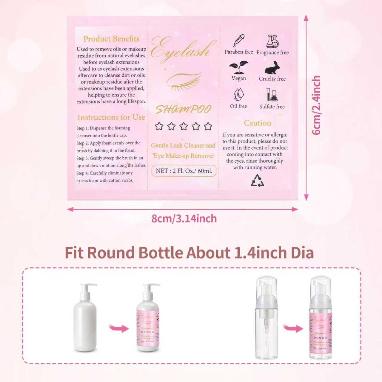 50 Pcs Lash Shampoo Bottle Brushes Set 10 Empty Foam Pump Dispensers 10 Label Stickers 10 Mascara Wands and Tubes 10 Cleansing Brush 10 Bag for Eyelash Extensions Aftercare(White)