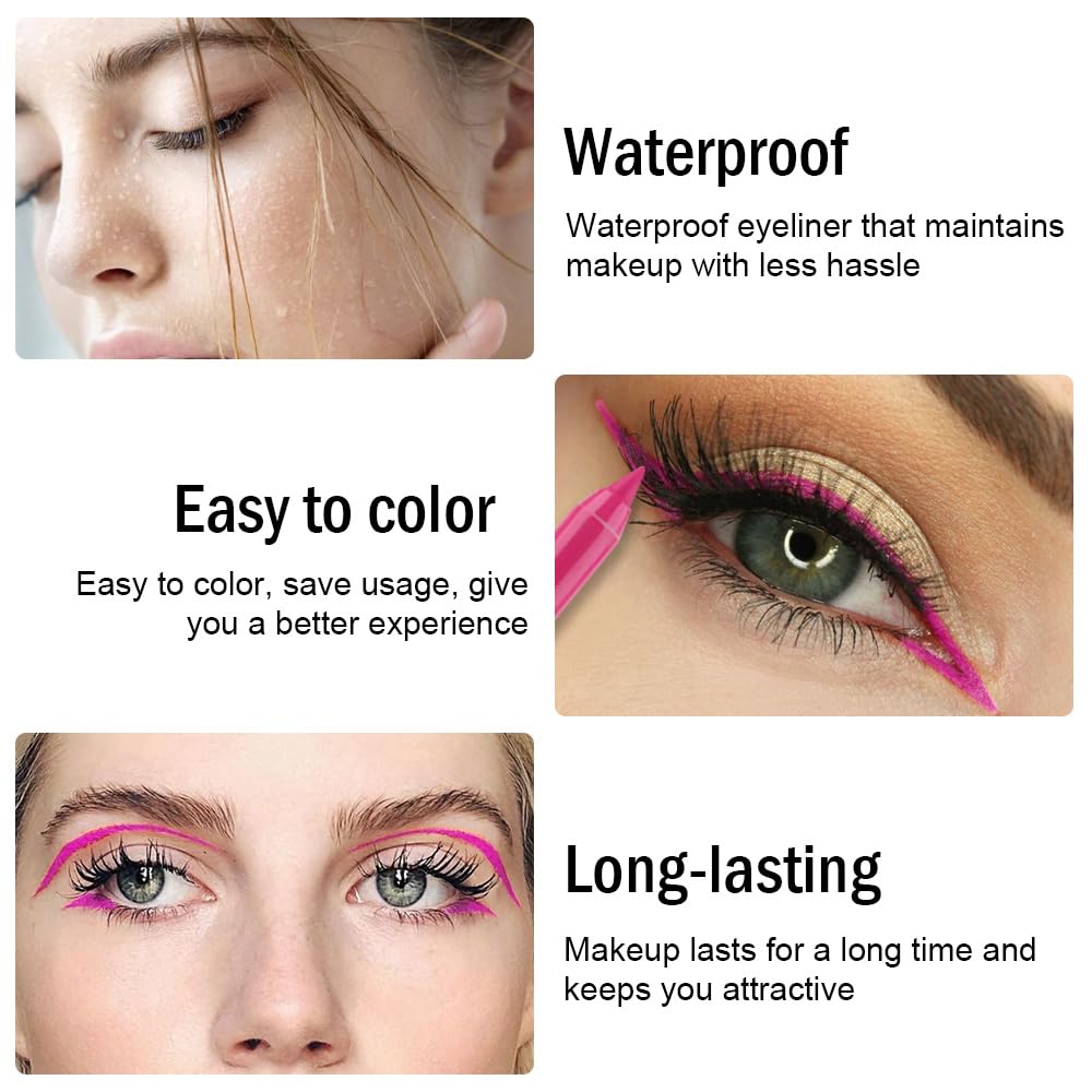 evpct Rose Eyeliner Pencils for Eyes, Rose Hot Pink Red Colored Eye Liner Pencil Pen Makeup Waterproof Smudge Proof, Colored Gel Waterline Eyeliner Liquid, Face Eye Paint Stick Halloween Makeup 21