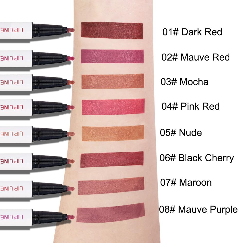 evpct Longwear Liquid Lip Liner Stain Marker Pen Long Lasting Waterproof, Maroon Dusty Mauve Matte Semi Permanent 24 Hour Lip Liner and Lipstick Combo, Color Stay Lipliner All Day, Lips Stain peel off