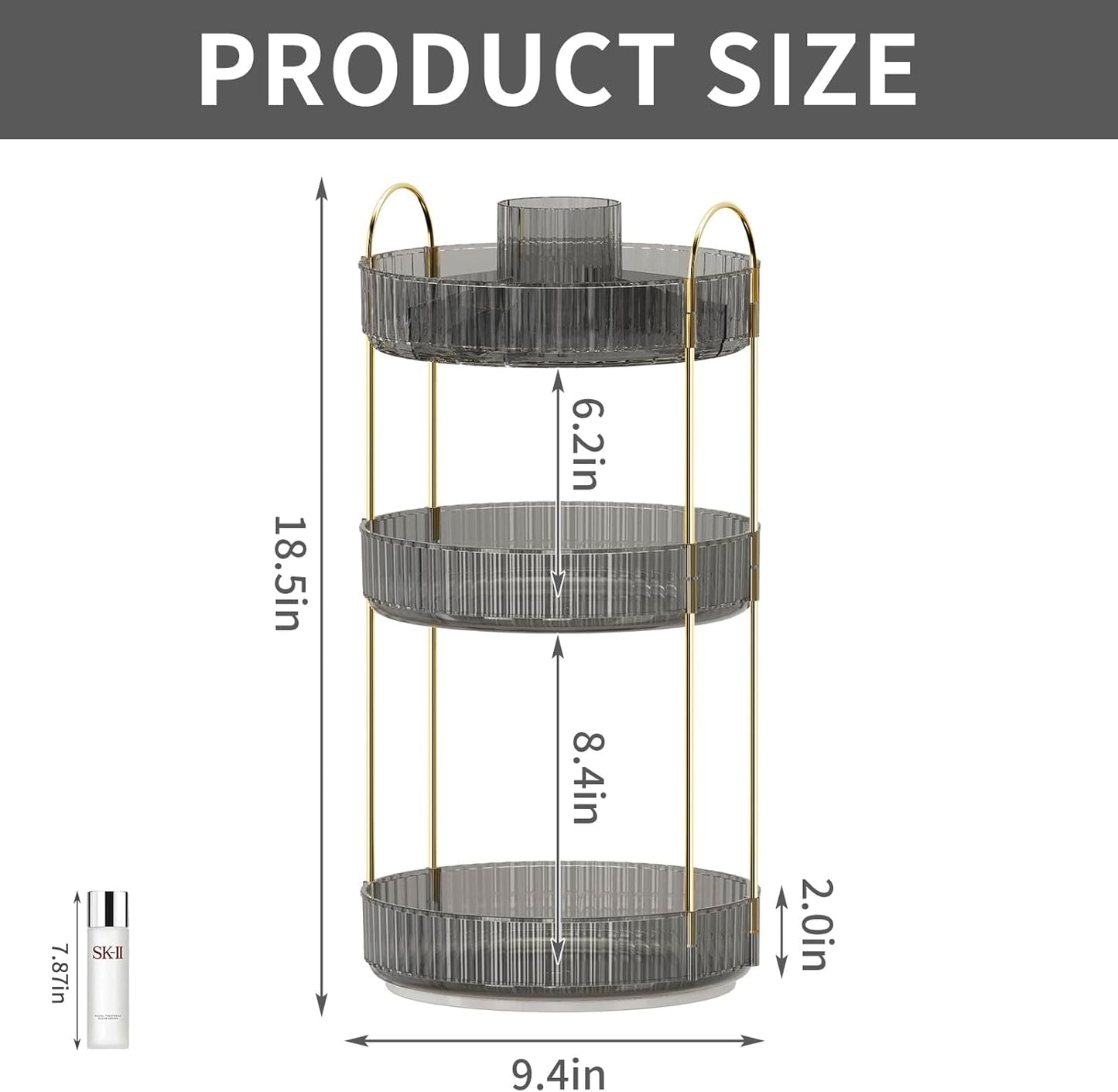 360° Rotating Makeup Organizer, Large-Capacity Skincare Make Up Storage 3 Tier Perfume Organizers Cosmetic Dresser Organizer with Makeup Brush Holder, Fits Bedroom, Bathroom, Vanity Shelf Countertop