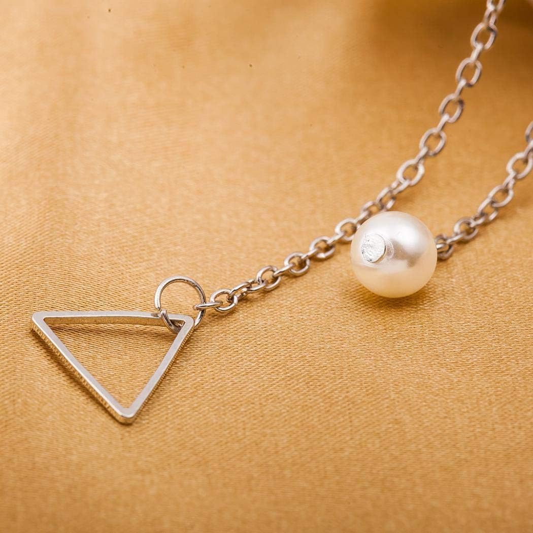 Hollow Triangle Metal Adjustable Pearl Simple Pendant Clavicle Chain Jewelry Gifts for Women and Girls