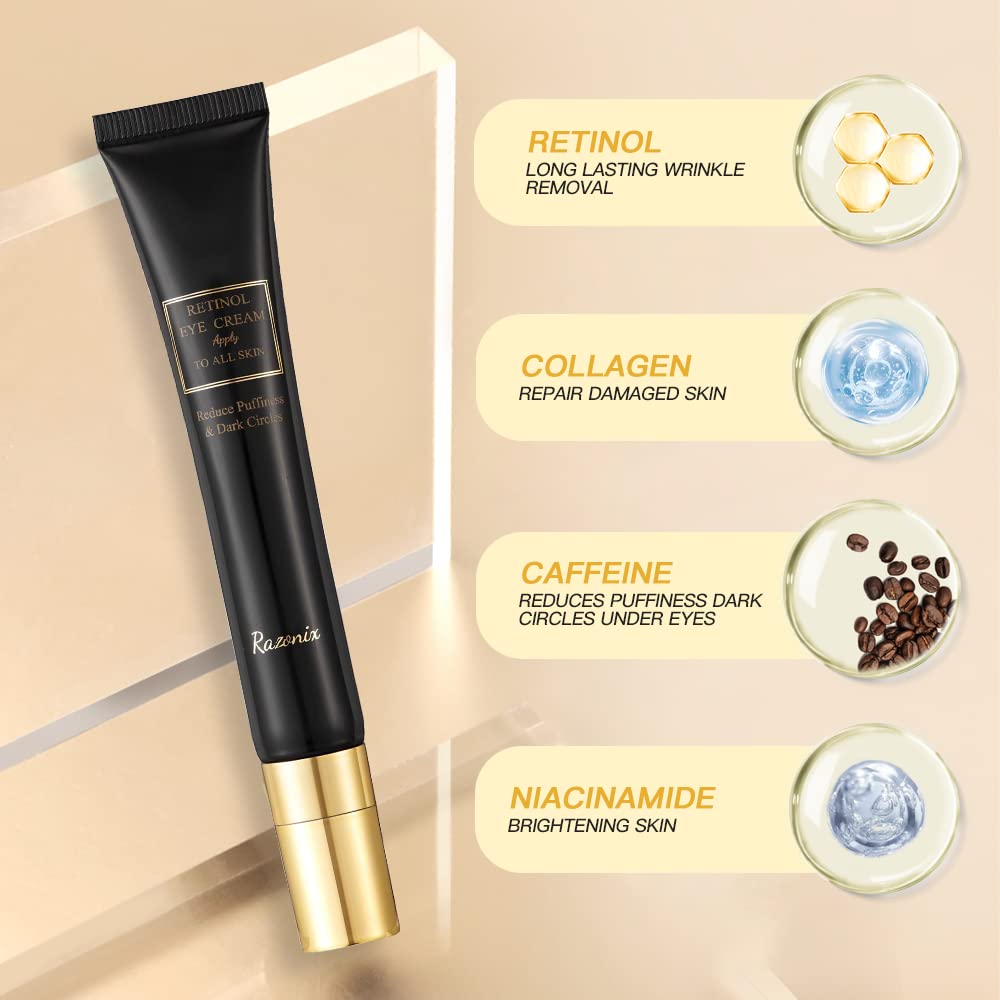 Retinol Eye Cream for Dark Circles: Under Eye Treatment for Puffiness Bags – Anti Aging Eye Cream for Women and Men