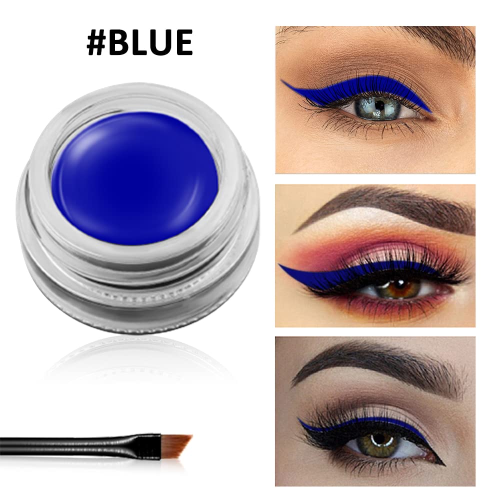 Erinde Blue Gel Eyeliner, Waterproof Cream Eyeliner Gel Pot, High-Intensity Pigments Long Lasting Smudge-Proof Eye Liner Halloween Makeup, Waterline Matte Eye Liner with 2PCS Brushes, 03 Blue