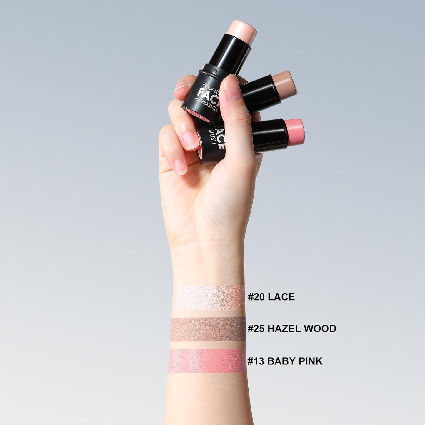 FOCALLURE 3 Pcs Cream Contour Sticks,Shades with Highlighter & Bronzer & Blush,Non-greasy Long-wear Face Contouring Pen,Easy to Sculpt the Face and Create a Lightweight Finishing Makeup,FAIR-LIGHT