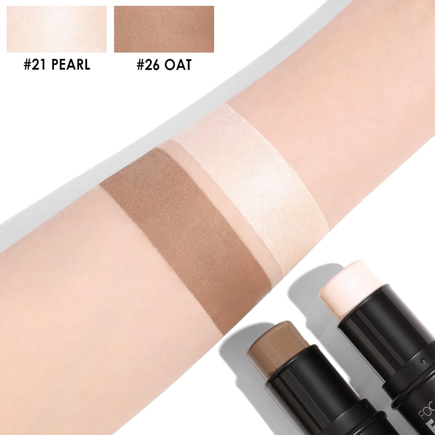 FOCALLURE 2 Pcs Mineral Cream Contour Stick,Moisturize Highlighter and Bronzer Pen,Non Stick Face Brightens & Shades Pencil,Long Lasting & Smooth Gliding Face Illuminator Makeup,Light