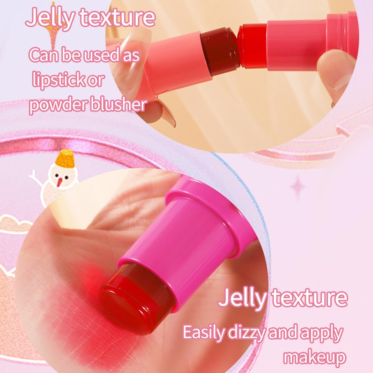 Cooling Water Jelly Tint Blush,4 Colors Multi-Use Tint Blush Makeup Stick Watercolor Finish for Lips and Cheek Stain, Moisturising Waterproof Non-Stick