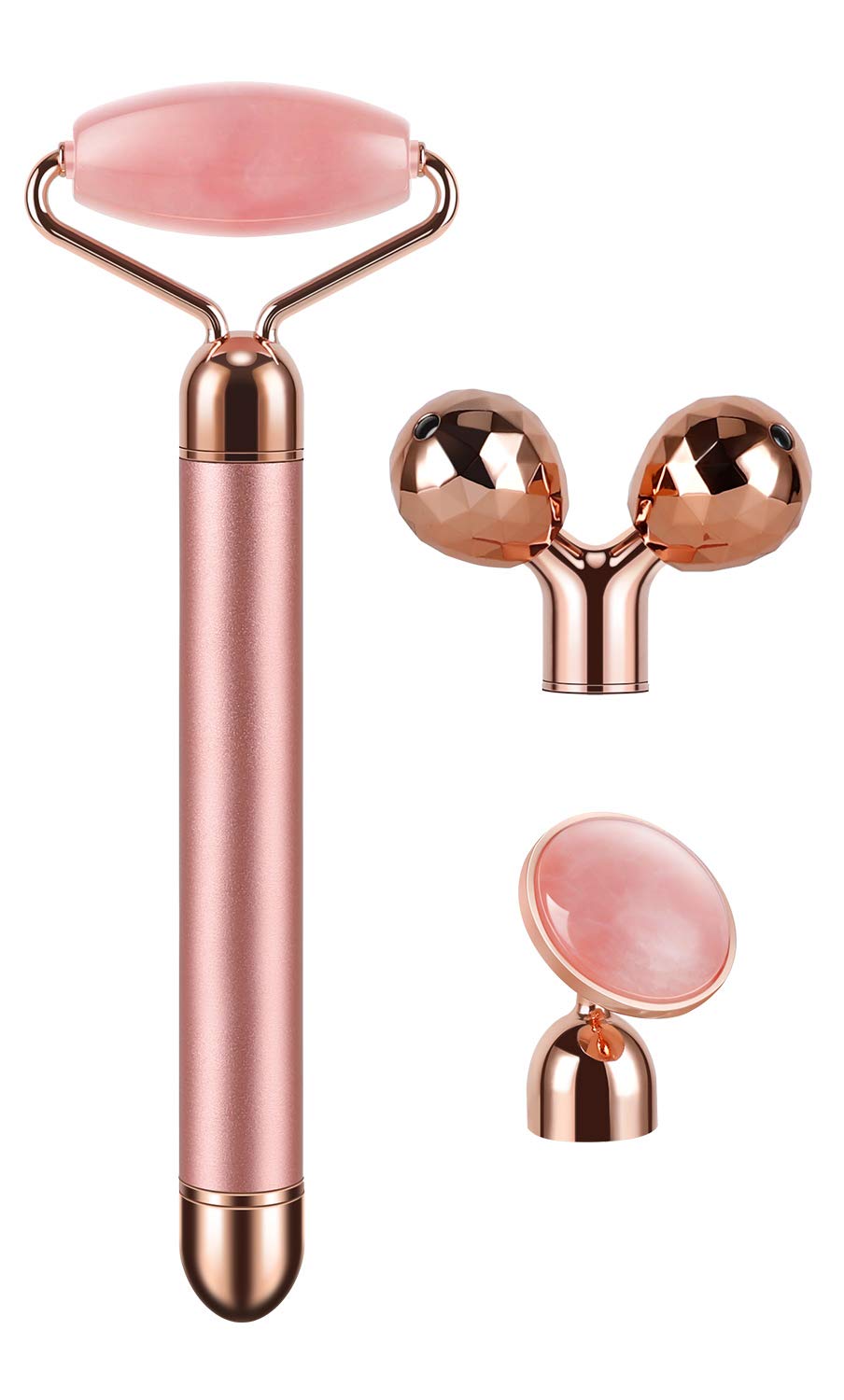 3-IN-1 Electric Jade Roller 3D Roller Facial Roller & Face Massager, Rose Quartz