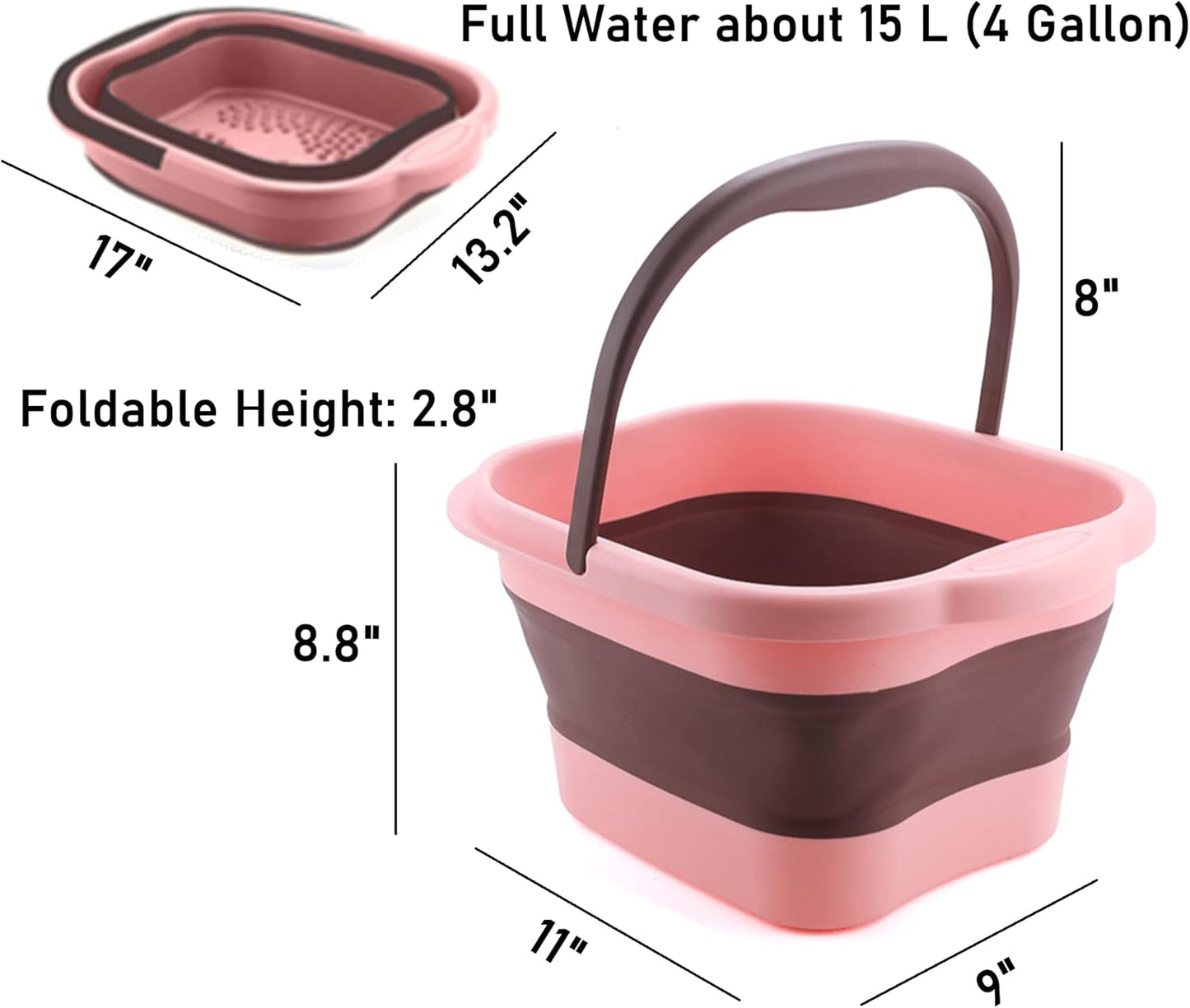 Collapsible Foot Spa Bath Soaking Tub for Girls Women, Inflatable Feet Soak Basin Bucket with Handle and Feet Massaging Acupoint, Pink