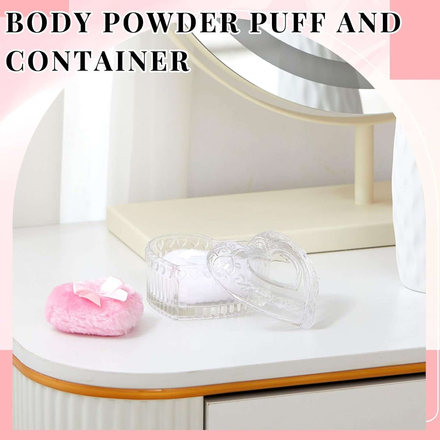 Tioncy 3 Pcs Large Body Powder Puff and Powder Container with Puff Crystal Container Soft Washable Reusable Velour Face Body Glitter Wet Dry Makeup Heart (Clear)
