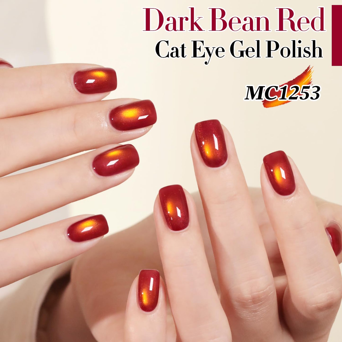 Double Rhythm 0.5 OZ Cat Eye Gel Polish with Magnet 15ML Holographic Glitter Shimmer Translucent Jelly Color Magnetic Nail Polish Salon DIY at Home (Sunny Blood Red-MC1253)