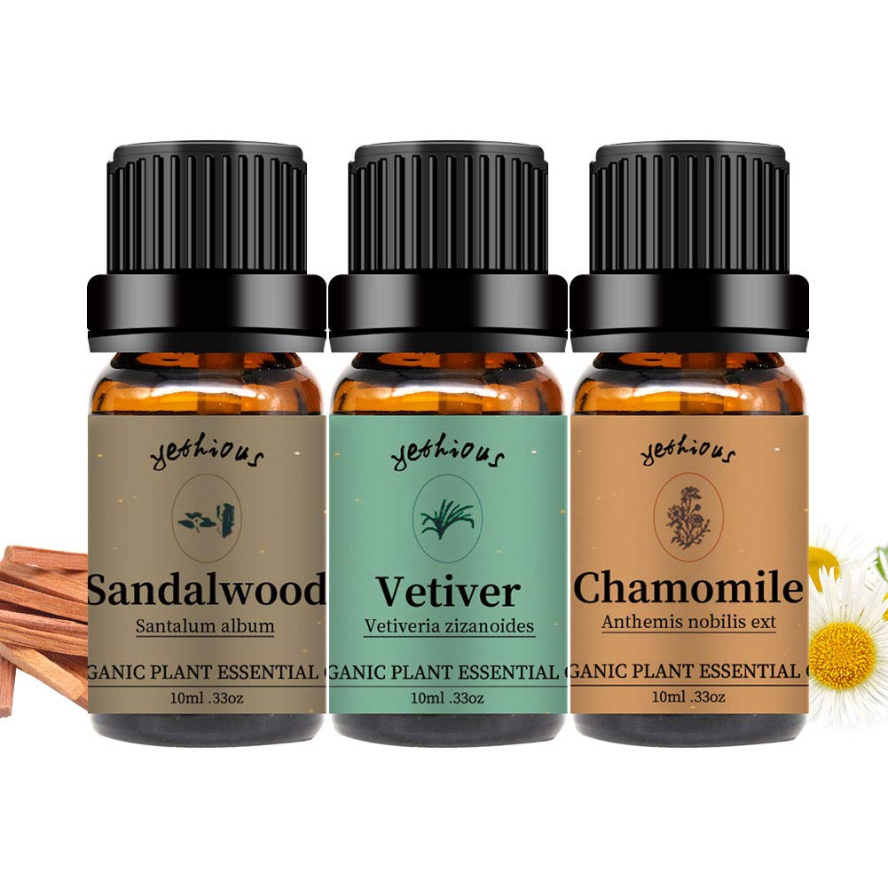 Yethious Chamomile Sandalwood Vetiver Essential Oil Set Organic 100% Pure Aromatherapy Oils for Diffuser