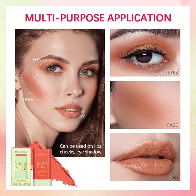 Soft Creamy Blush Stick, Multi-use Makeup Blush Stick for Cheeks and Lips Tint, Waterproof Solid Moisturizer Stick, Natural Smooth Blendable Matte Finish Face Blush Makeup,03 Coral Orange