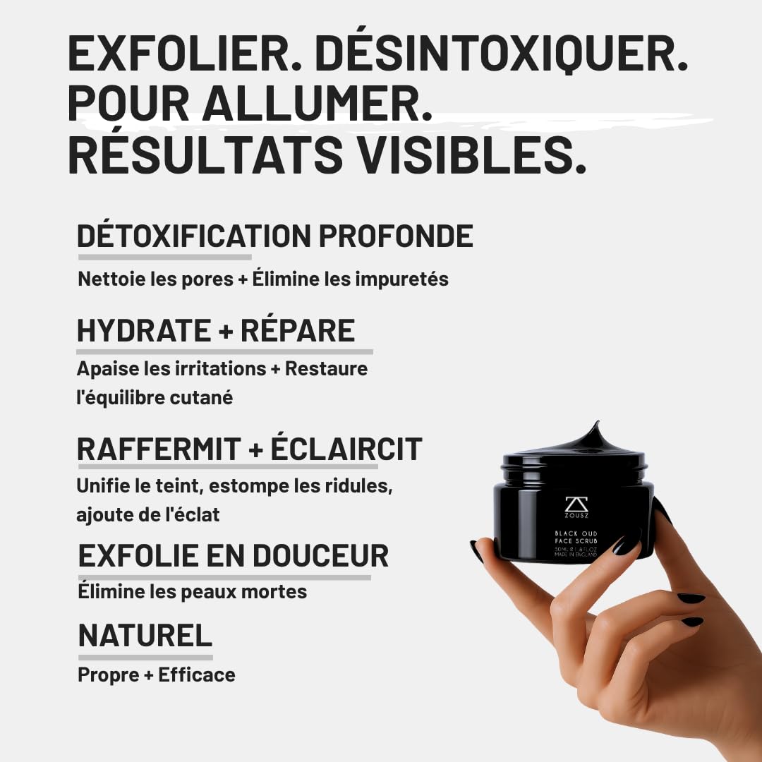 Black Oud Charcoal Mens Face Scrub Mask – Exfoliating Clay Face Mask & Deep Cleansing Facial Scrub with Activated Charcoal, Salicylic Acid & Hyaluronic Acid – Revitalize skin – 50ml