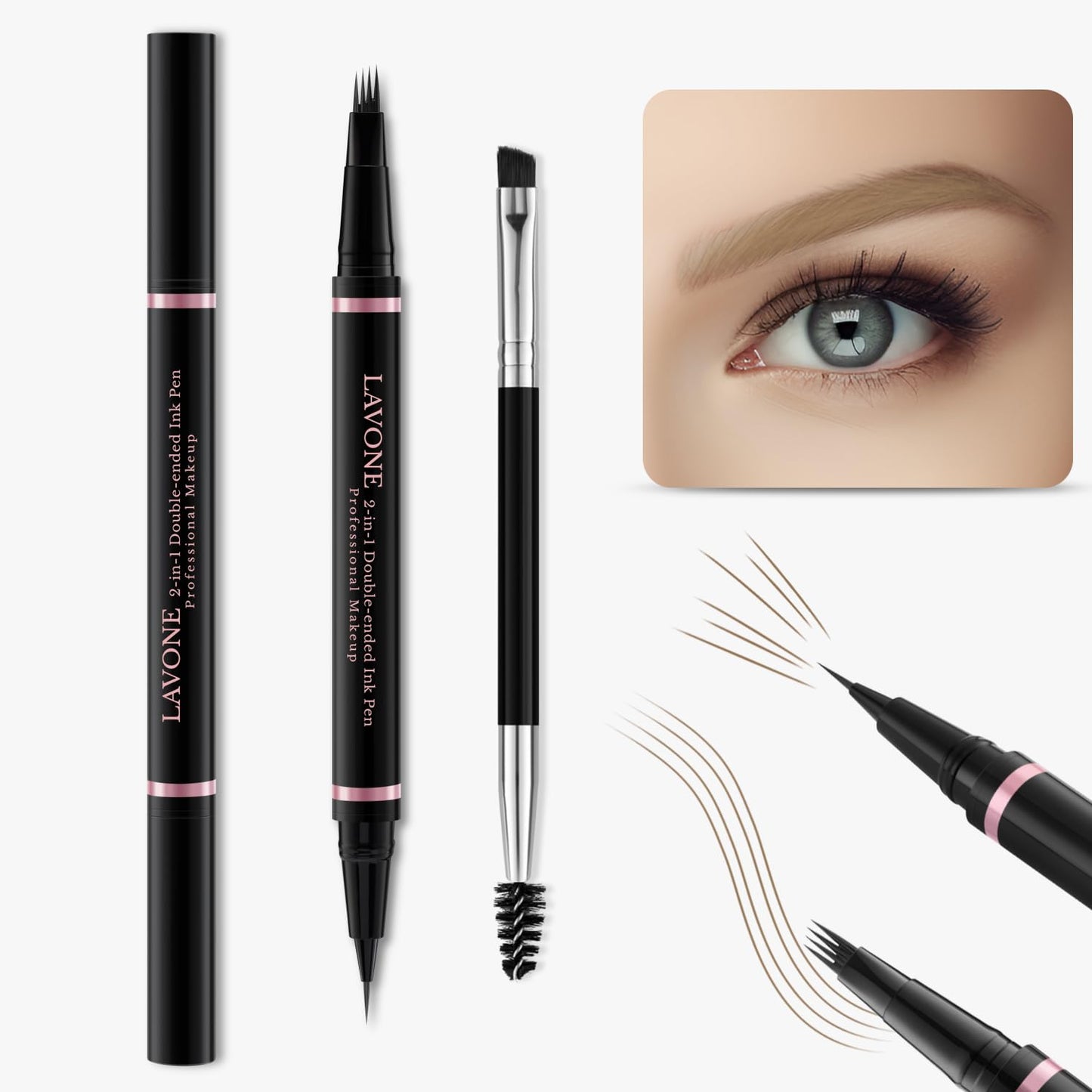 Eyebrow Pencil,2-in-1 Waterproof Eyebrow Pen with 4 Tip Brow Pen and Ultra-Precise Brow Pencil,with Dual-ended Eyebrow Brush,Eyebrow Makeup for Natural Looking Eyebrows - Taupe