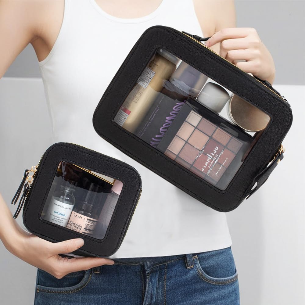 Clear Makeup Bag Small, TSA Approved Portable Toiletry Bag with Zipper Cosmetic Travel Bag Makeup Organizer Case Mini Makeup Pouch for Purse Car Organizer Bag for Women Men