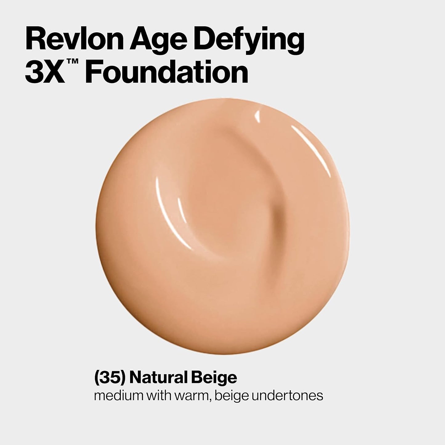 Revlon Liquid Foundation, Age Defying 3XFace Makeup, Anti-Aging and Firming Formula, SPF 30, Longwear Medium Buildable Coverage with Natural Finish, 035 Natural Beige, 1 Fl Oz