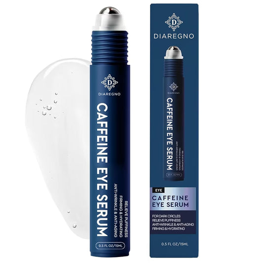 Caffeine eye cream for dark circles: Under eye serum for puffiness – with cooling roller for wrinkles
