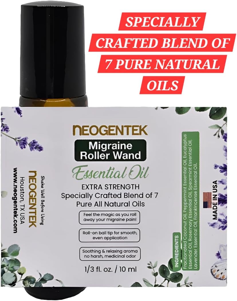 Migraine Essentail Oil Roller | Crafted Blend of 7 Powerful Essential Oils | Headache, Migraine Relief, Sinus/Made in USA 0.33 OZ 10 ML