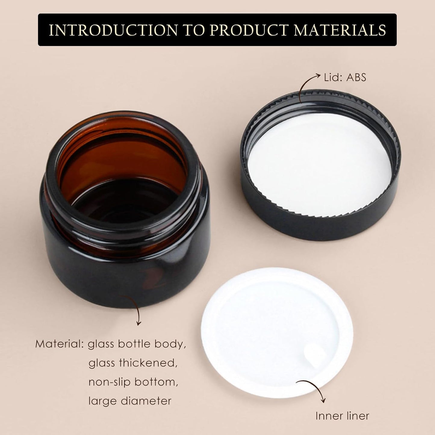 Lil Ray 4 oz Round Amber Glass Jar with Inner Liners and Black Lid (12pcs)