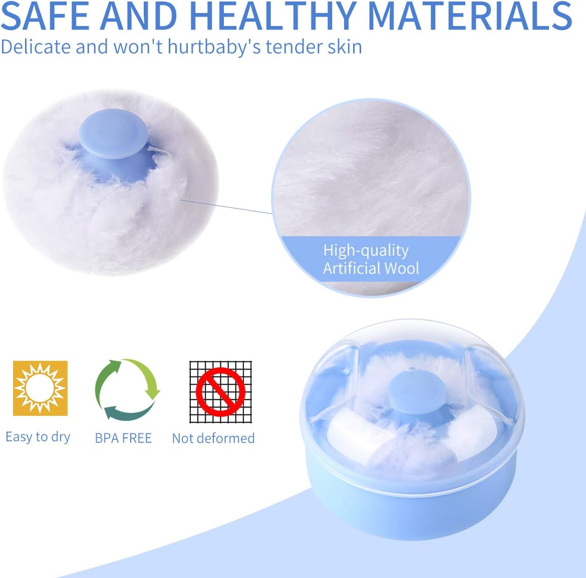 2Pcs Baby Body Cosmetic Powder Puff Body Powder Puff and Container Case (Pink and Blue) (2pcs)