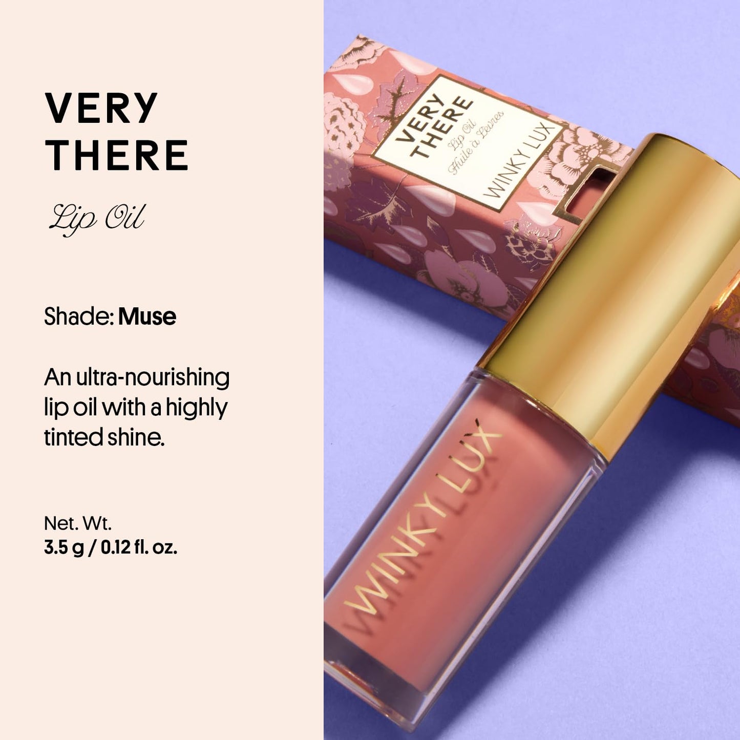 Winky Lux Muse Very There Lip Oil - Hydrating Nude Pink Tint with Jojoba Oil, Non-Sticky Glossy Lip Oil, Tinted Pink Gloss for Juicy Lips & Soft Vanilla Scent