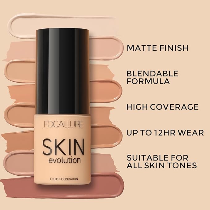 FOCALLURE 2 Pcs Liquid Foundation, Skin Evolution Foundation + Concealer, Full Coverage Foundation Makeup, Durable, Waterproof, Oil-Control, Hides Wrinkles & Lines, Natural Tan