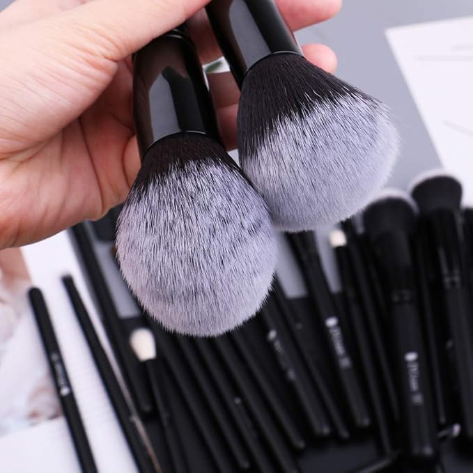 DUcare 27Pcs Makeup Brush Set Black Professional Premium Cosmetic Brushes for Foundation, Concealer, Eyeshadow, Blending, Powder, Contouring