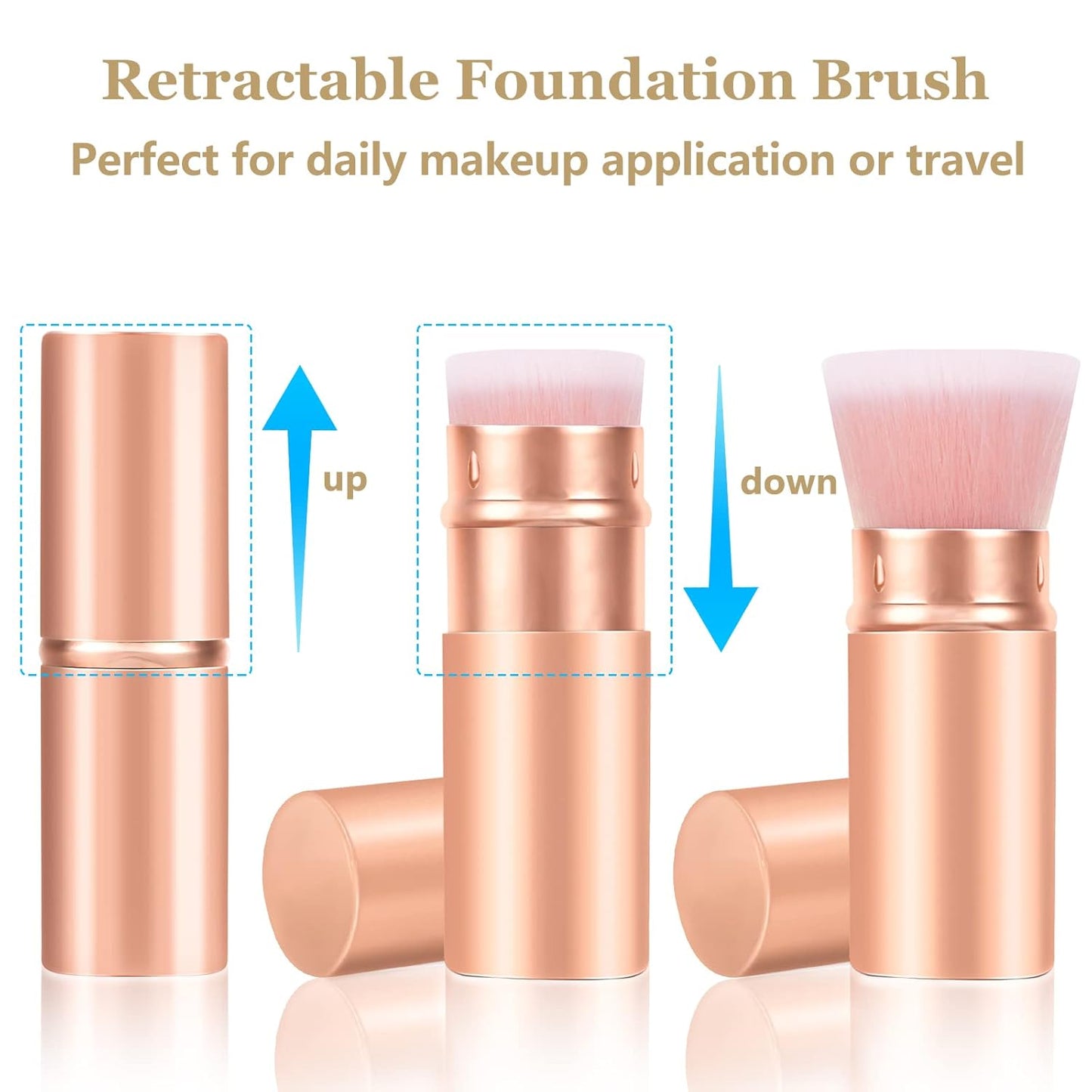 Falliny Retractable Makeup Brushes, Travel Kabuki Powder Foundation Brush, Portable Face Liquid Foundation Sunscreen Brush with Cover for Blending Liquid, Bronzer,Cream or Flawless Powder Cosmetics